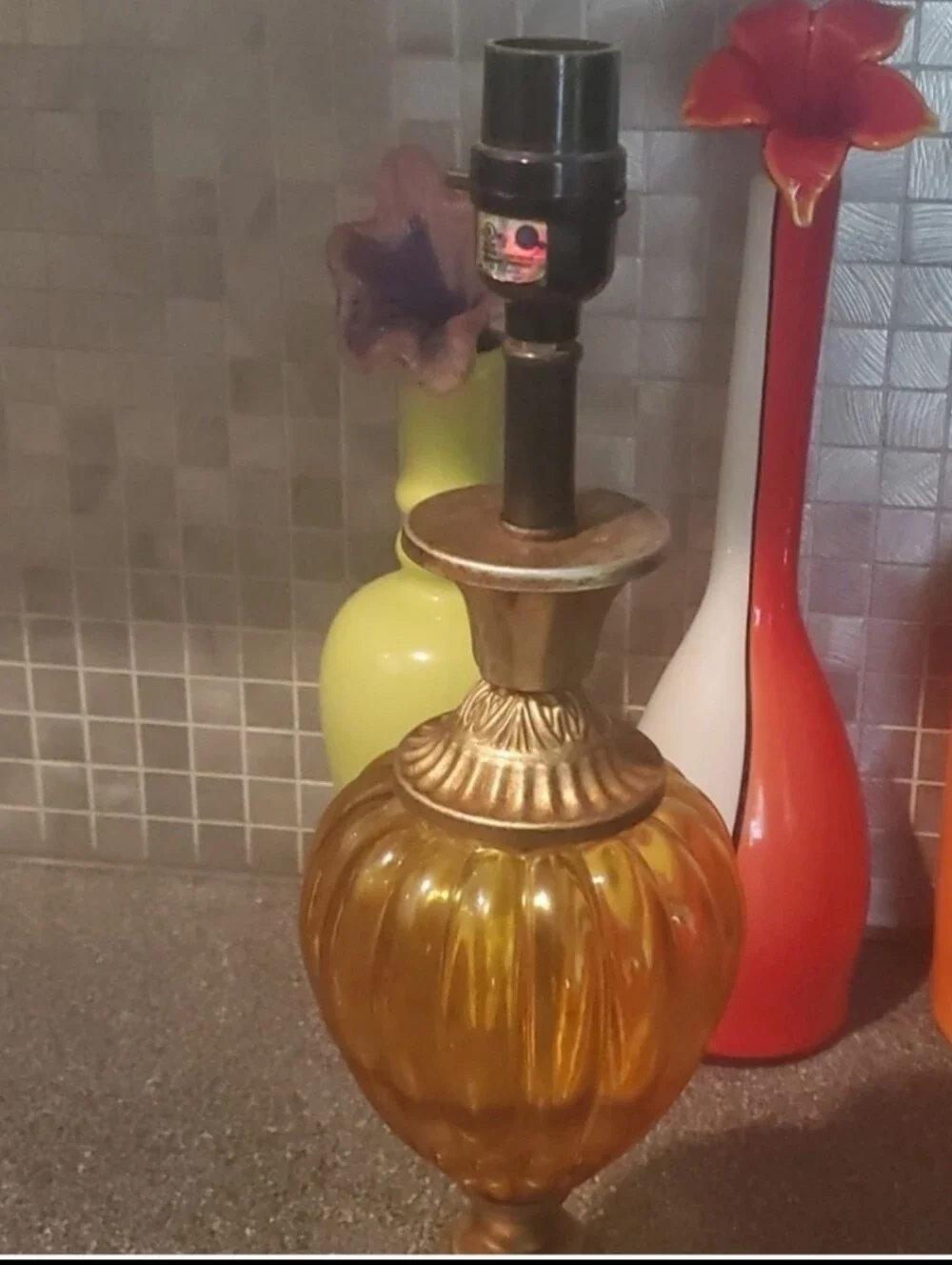 Vintage Amber Glass Table Lamp